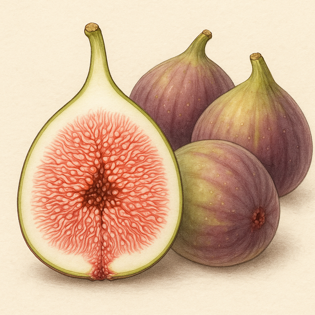 무화과의 단면과 잘 익은 무화과를 표현한 일러스트