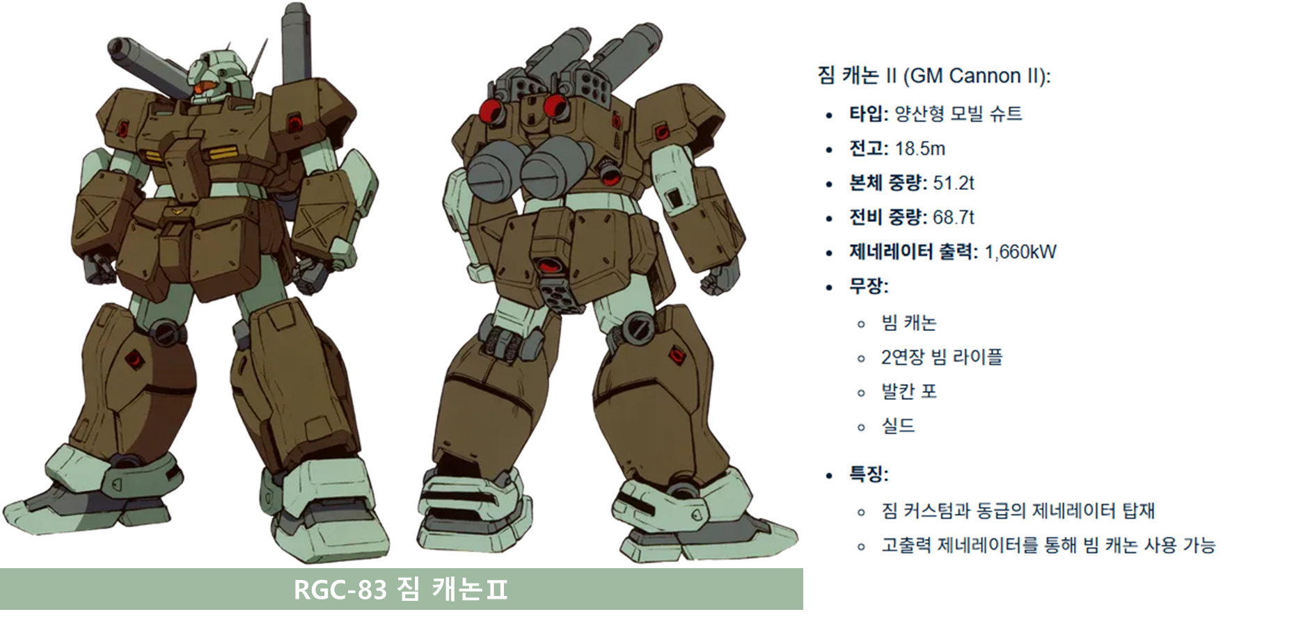 기동전사 제타건담 마이너 기체인 짐 캐논2 설명 이미지입니다.