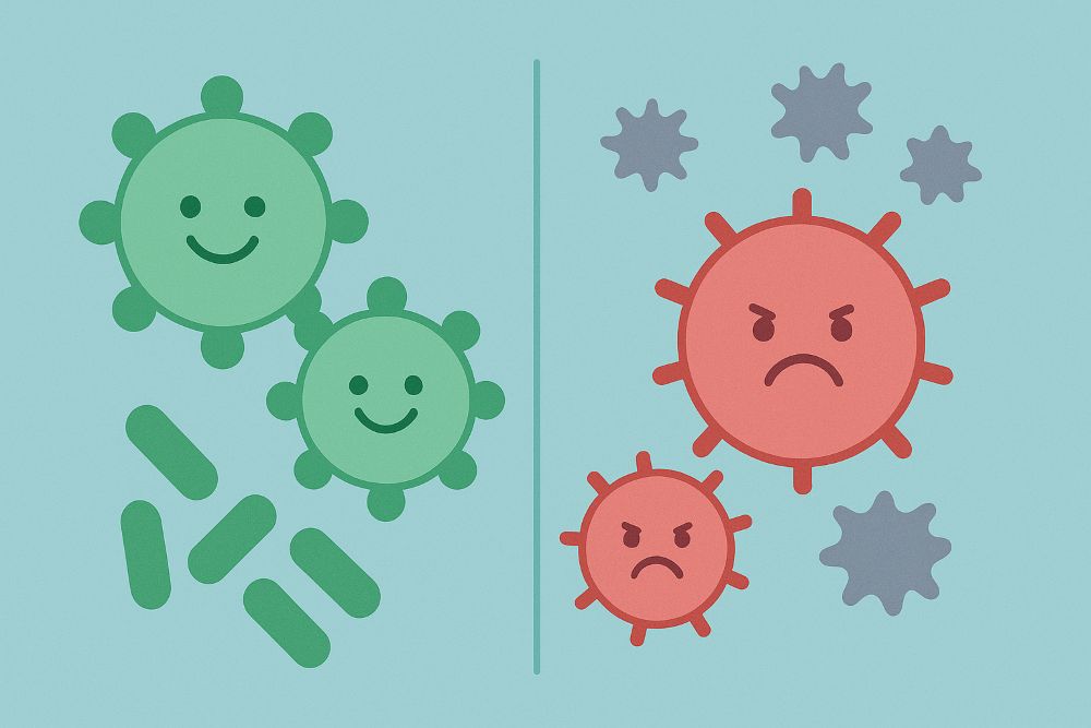 유익균과 유해균을 대비한 일러스트