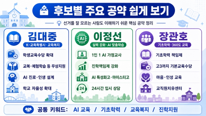 2026 광주특별시교육감 후보 공약 비교 김대중 이정선 장관호 핵심정리
