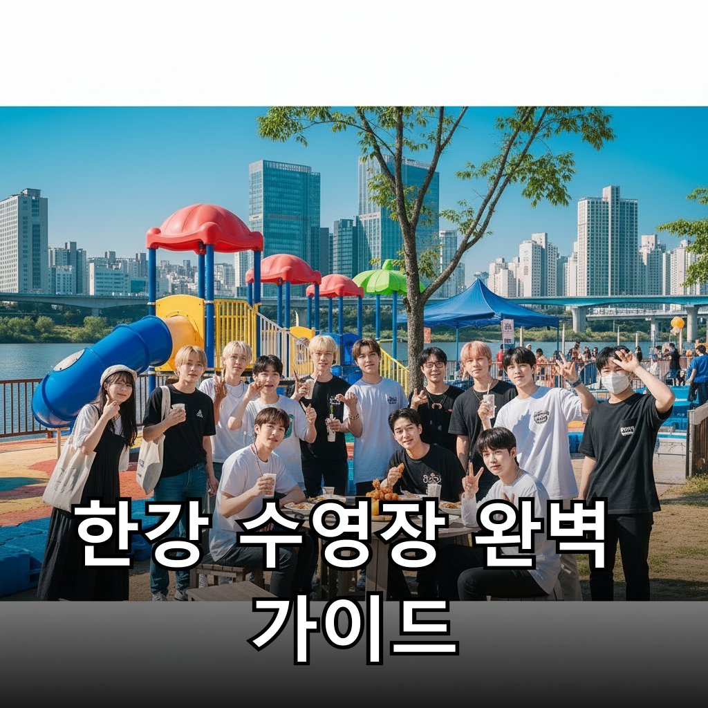 한강변 물놀이 시설의 시원한 풍경