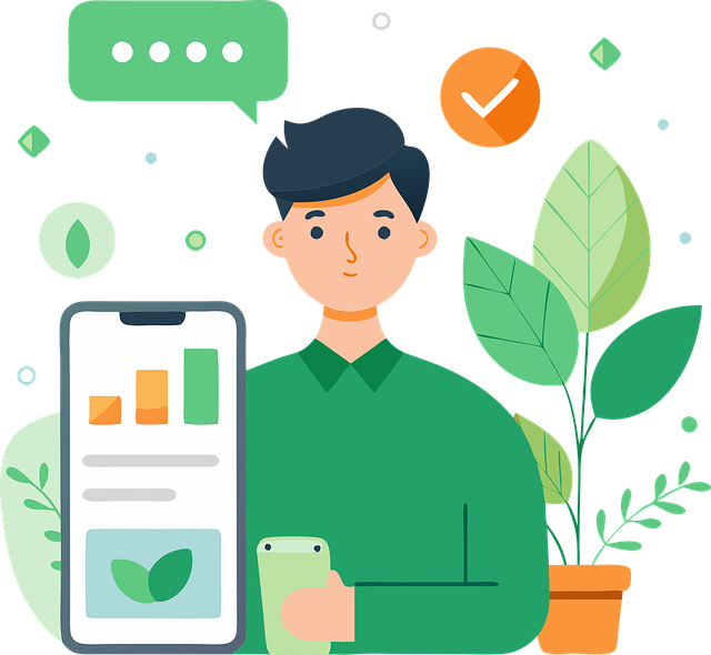 휴대폰 보며 일하는 남성