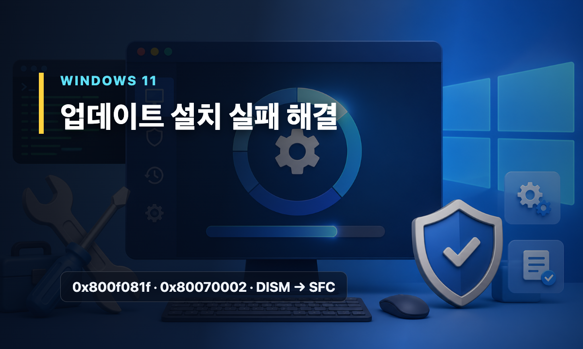 Windows 11 업데이트 오류 0x800f081f 0x80070002와 DISM SFC 해결 순서 대표 이미지
