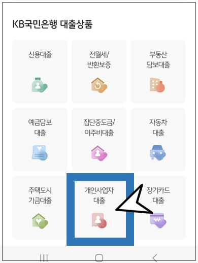 보성군-개인사업자대출-step3-개인사업자대출-메뉴선택