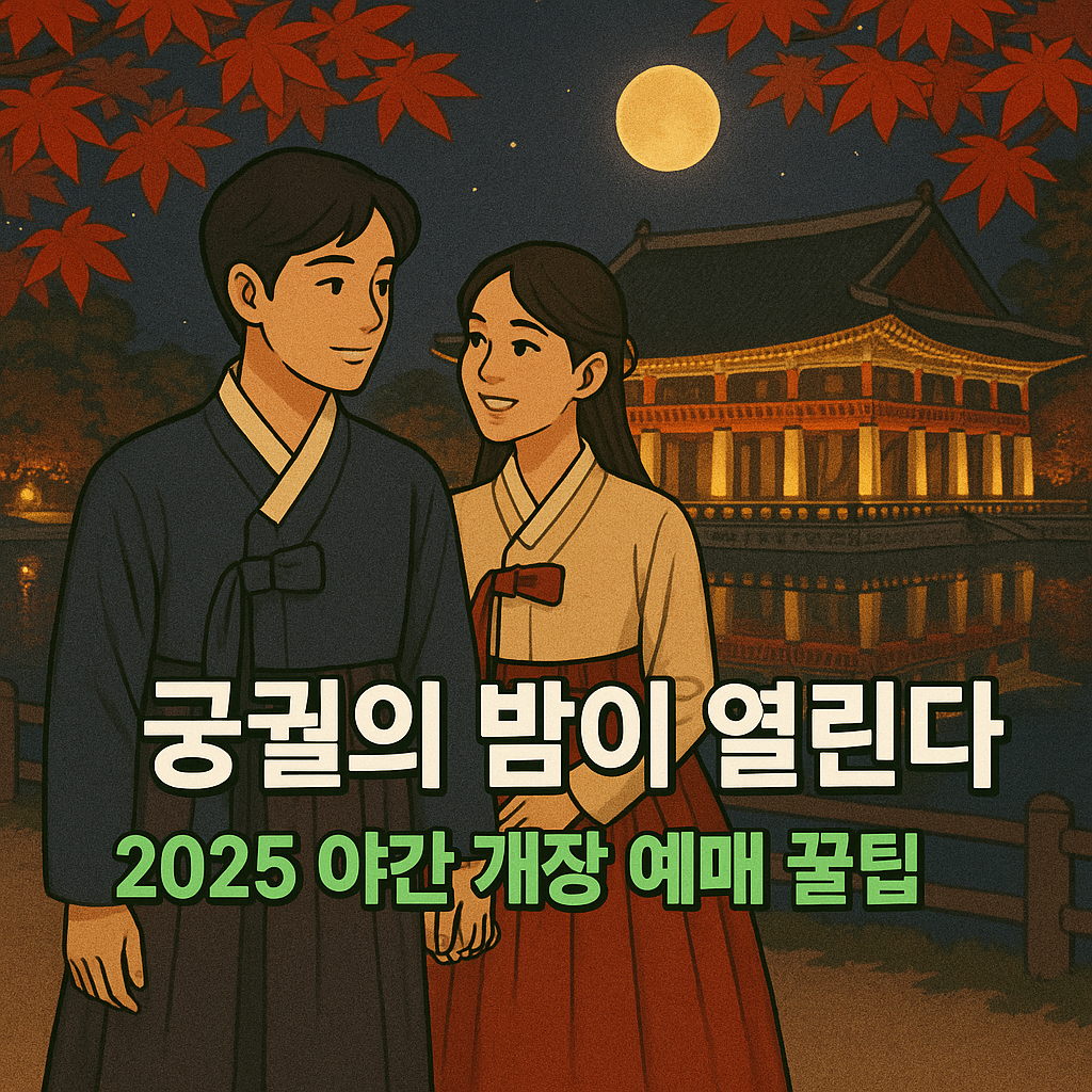 가을밤 경복궁 경회루를 배경으로 걷는 한복 커플