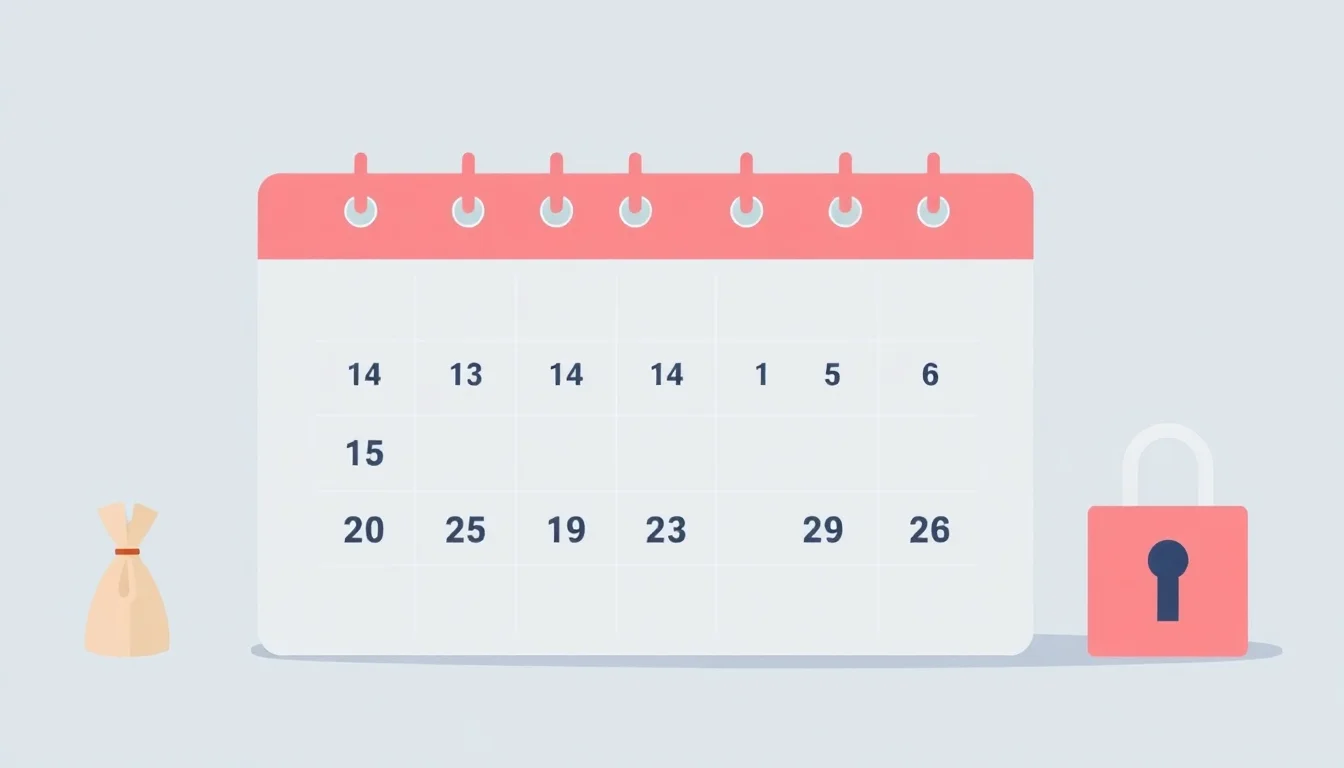 달력, 돈주머니, 잠금장치가 있는 일러스트.