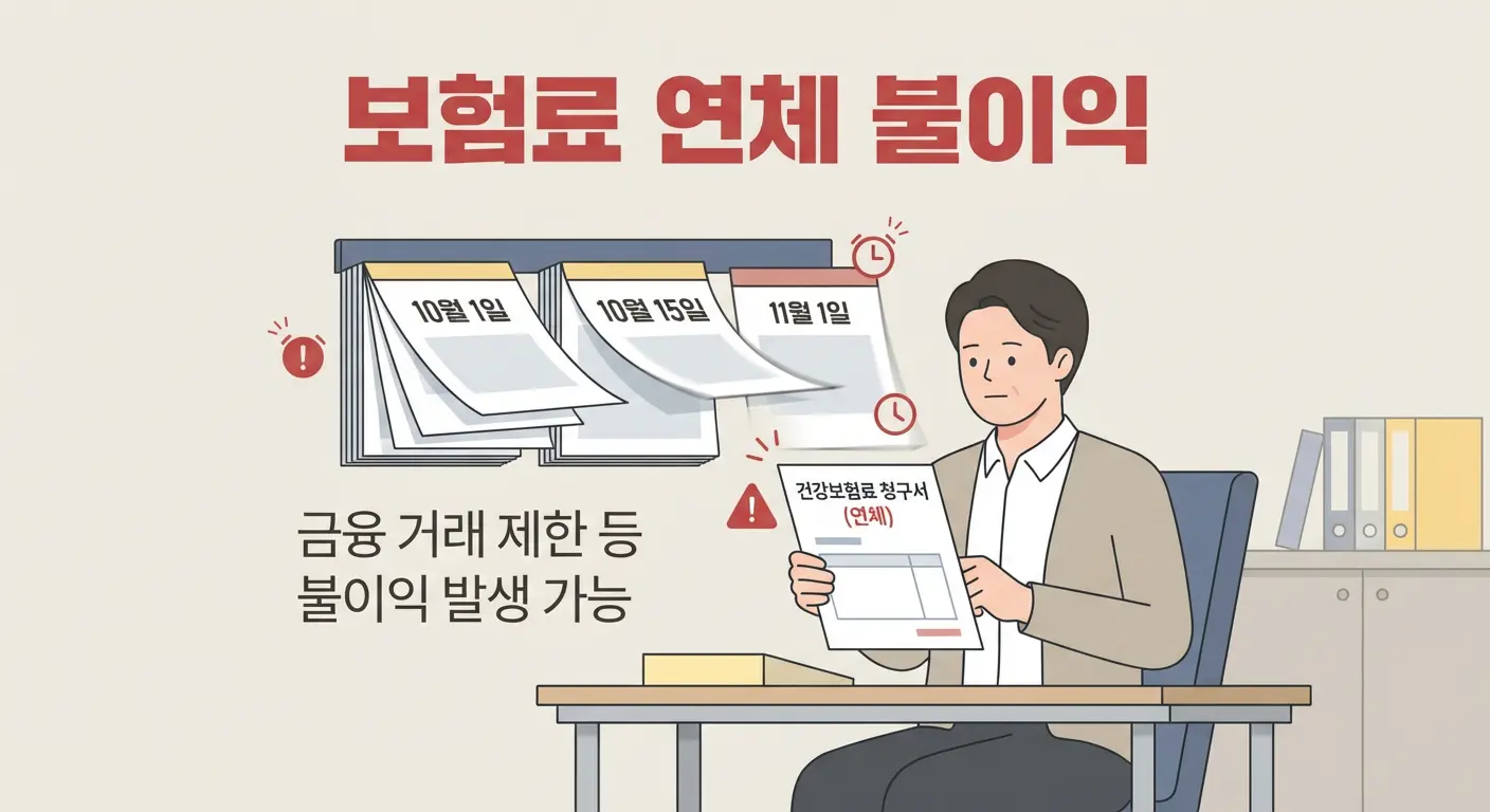 건강보험료 연체 시 발생하는 불이익과 적용 시점을 설명하는 안내 이미지