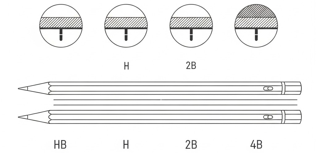 연필 경도 구조와 흑연 비율에 따른 선 표현 차이