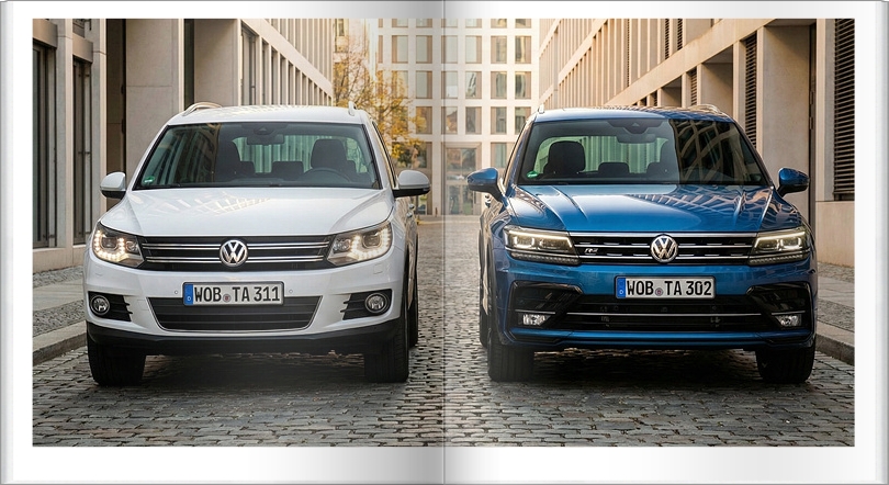 (좌)1세대 티구안과 (우)2세대 티구안을 나란히 비교한 사진