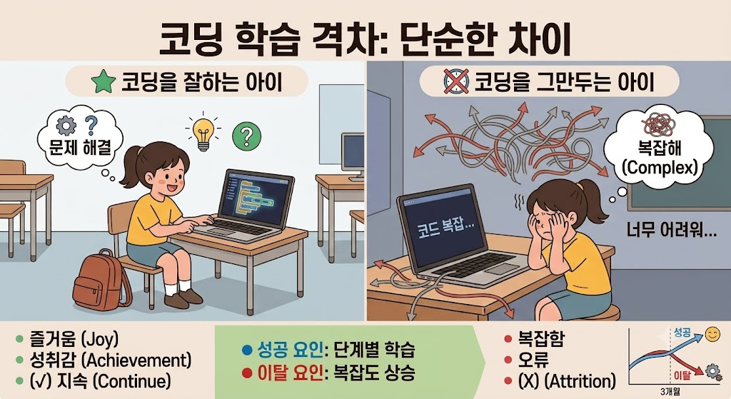 코딩을 잘하는 아이와 그만두는 아이의 차이는 생각보다 단순한 곳에 있었습니다