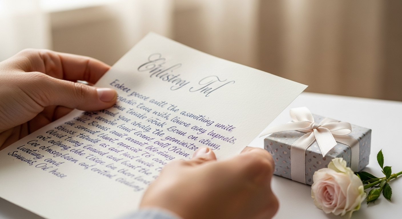 정성스러운 손편지와 작은 선물이 함께 놓여 있어 부모님께 드리는 진심을 표현하는 모습.