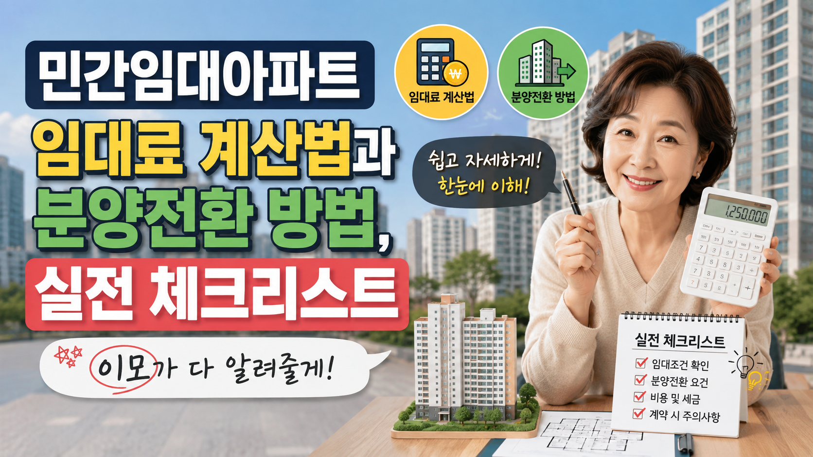 민간임대아파트 임대료 계산법과 분양전환 방법을 설명하는 실전 체크리스트 이미지