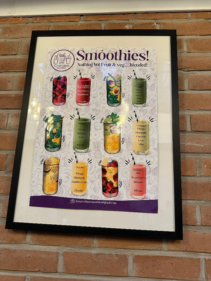 Smoothies ad on the wall in Cafe Plaka