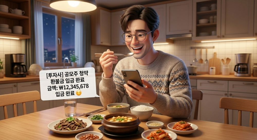 공모주 후 남은 돈을 찾은 모습을 재현한 캐릭터 이미지