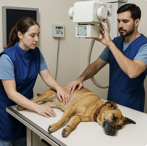 강아지가 방사선 촬영하는 모습