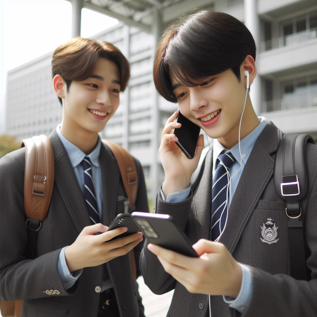 휴대폰을-하는-학생들