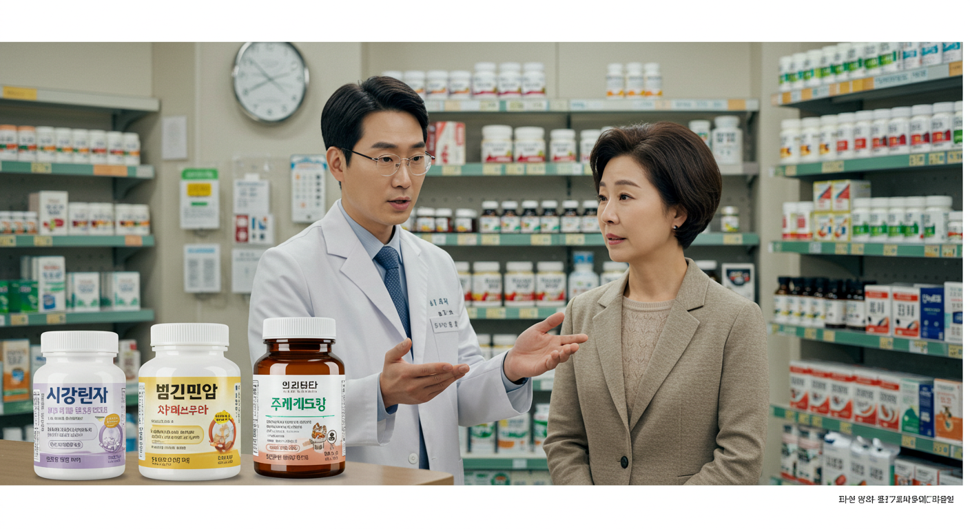 전문가 상담으로 건기식 선택 체크리스트 확인하는 장면