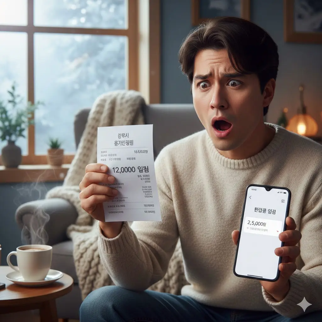난방비 영수증에 놀라는 표정