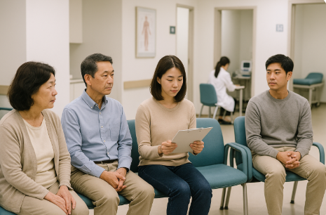 국가검진을 받기 위해 대기하고 있는 사람들