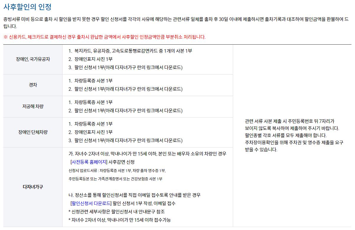 김포공항 주차요금 사후할인 조건