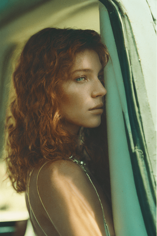 Playground AI로 생성한 그림(2) - 빨간 곱슬머리 여성