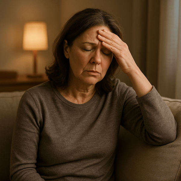 감기 기운처럼 앓고 있는 중년 여성