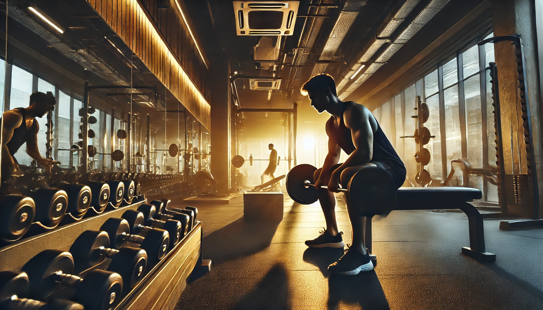 저녁 헬스장 운동 장면