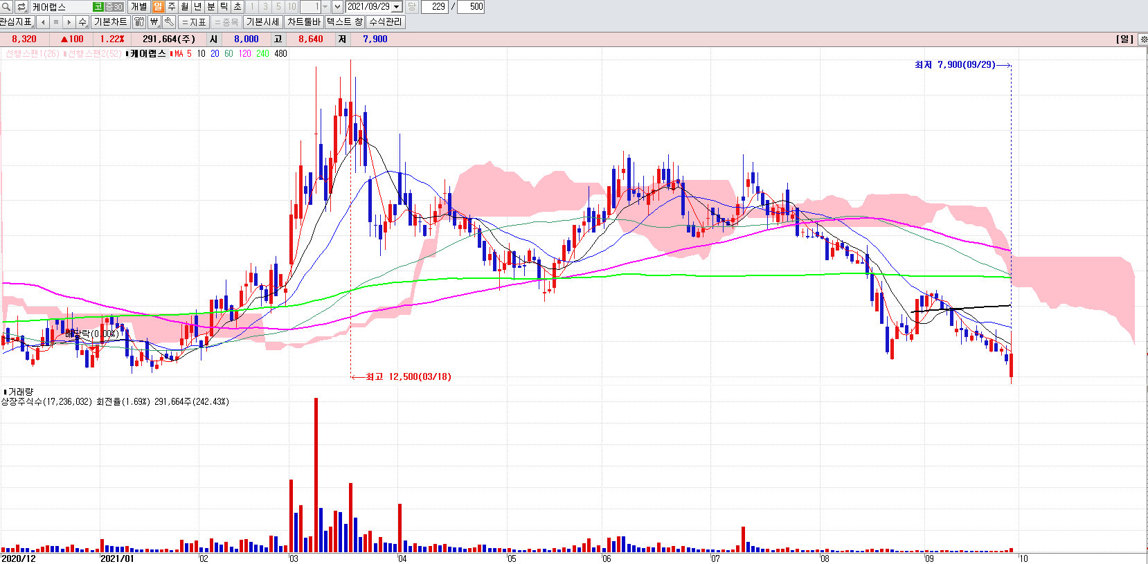 백신여권관련주케어랩스일봉차트