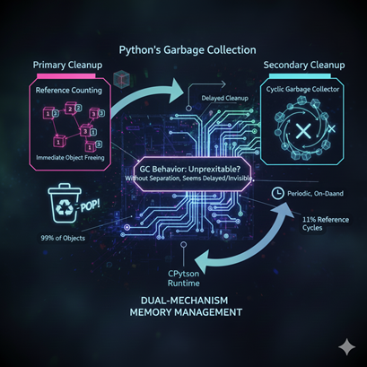 Why Python Garbage Collection Looks Like It Is Not Running