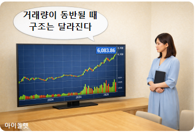 거래량이 동반된 상승인지 점검하는 장면