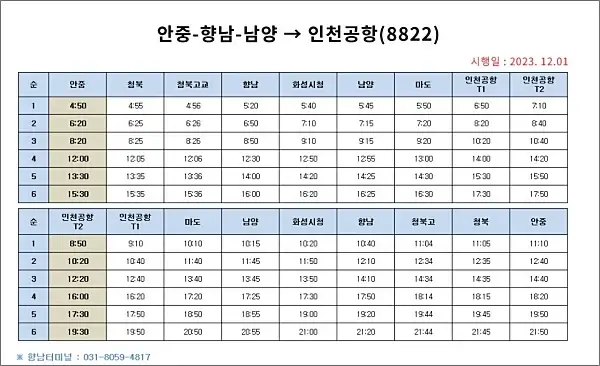 화성-향남에서-인천공항-시간표