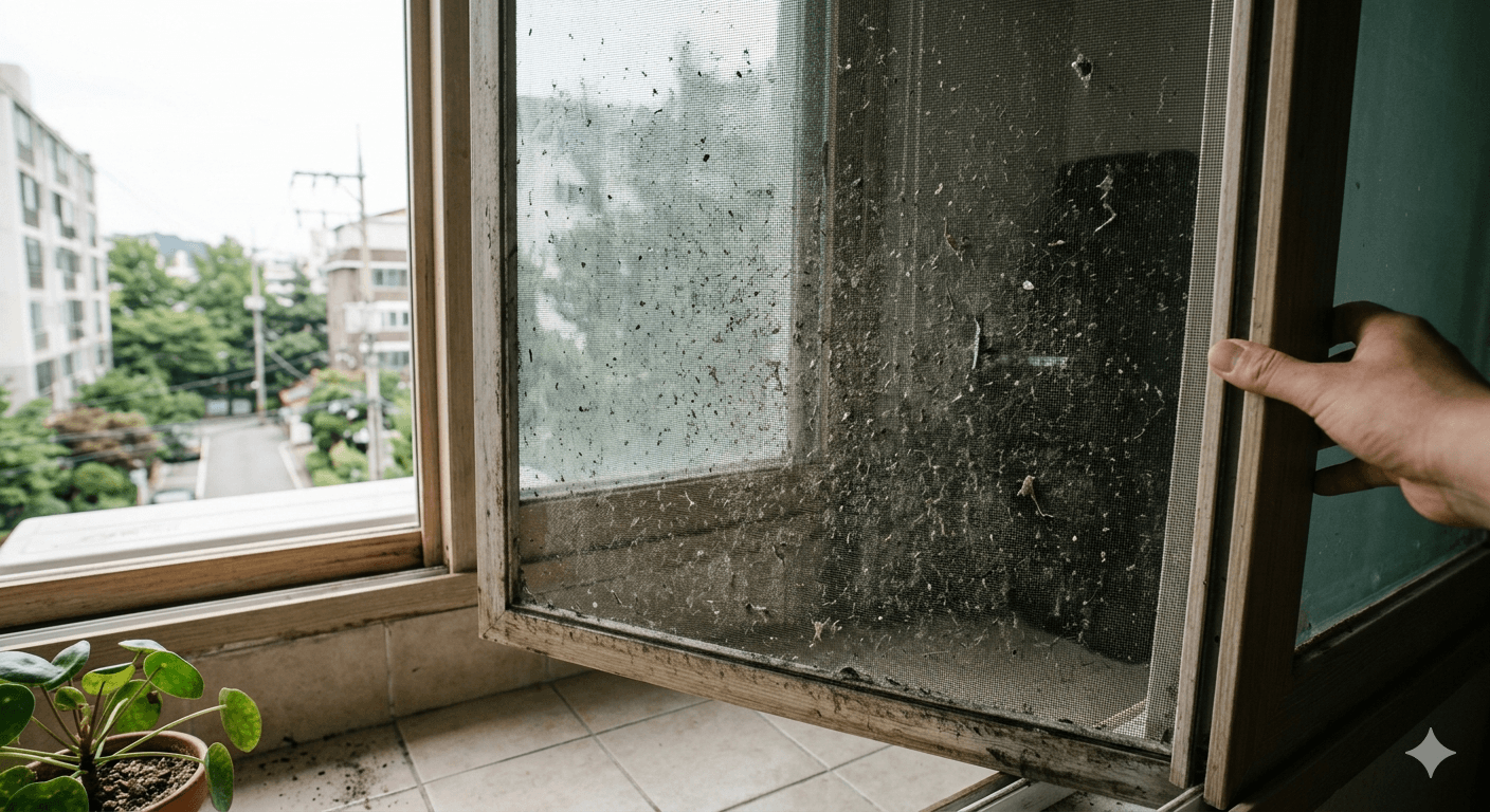 먼지 쌓인 방충망 사진