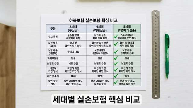 실손보험 3세대 4세대 5세대 비교표"