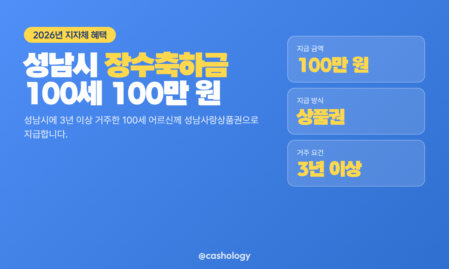 성남시 장수축하금 100세 지급 대표 안내