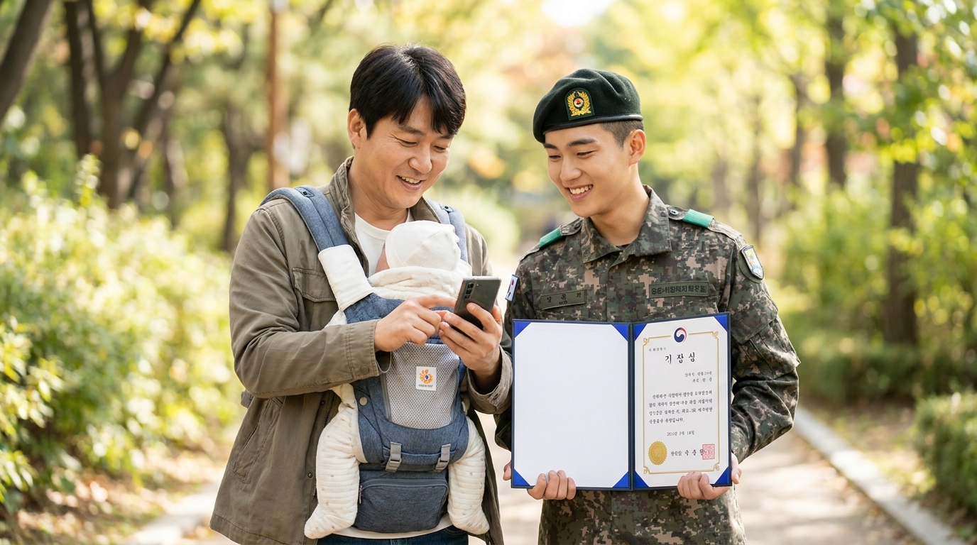 육아휴직자 및 군필자가 청년도약계좌 가입 조건을 확인하는 모습