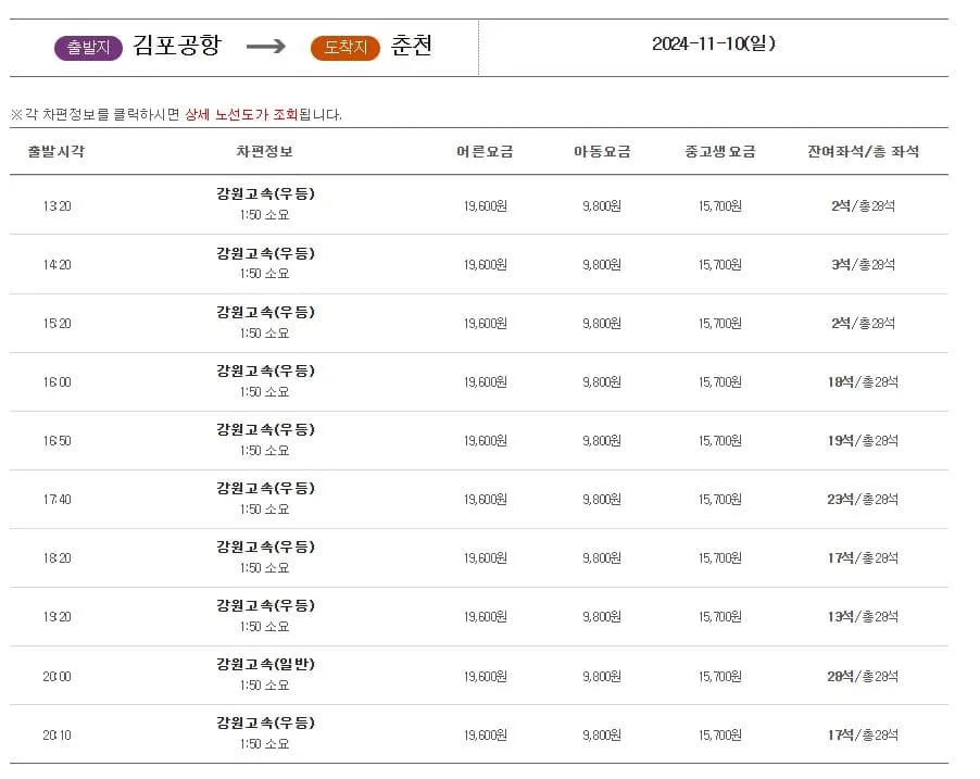 김포공항시외버스터미널 시간표