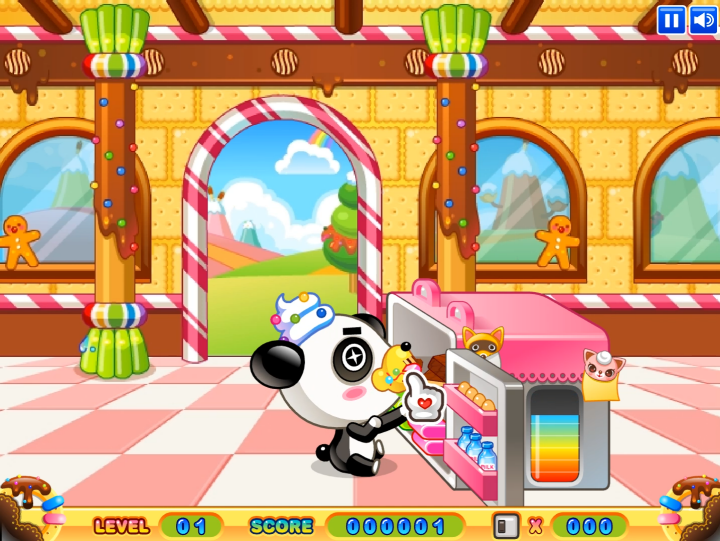 냉장고를-털어라-플래시게임-플레이-판다-슈클이-다른-친구들-몰래-냉장고에서-음식을-먹는-화면