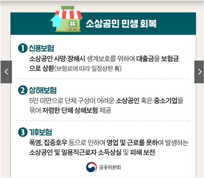 300억 상생기금 혜택 받으세요! 소상공인 무상보험 정리 (출처 : 금융위원회)