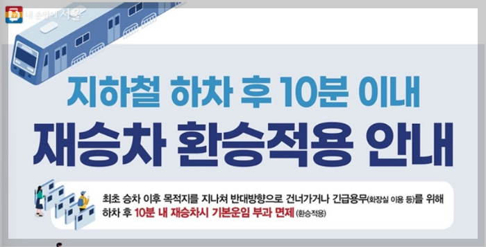 지하철 재승차 환승요금 무료안내 소개