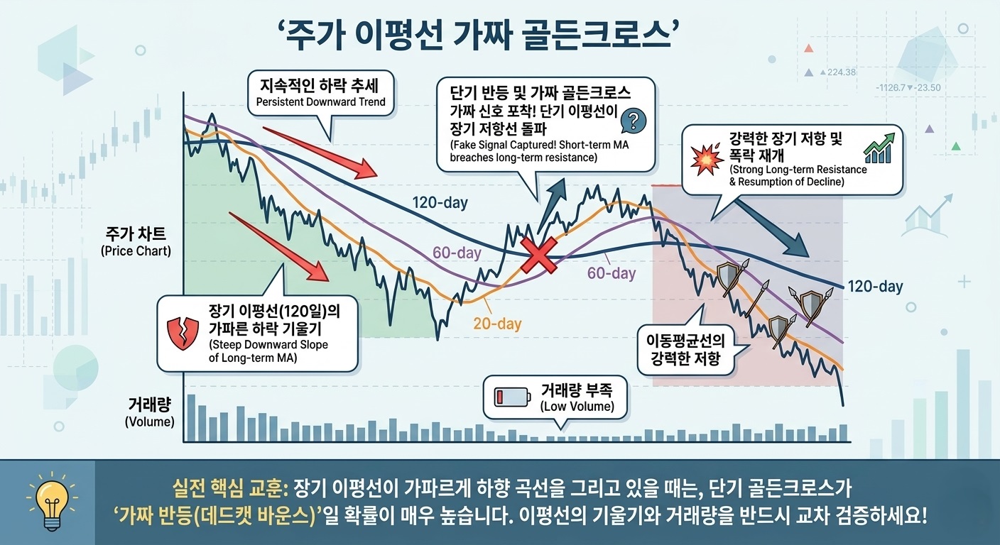 장기 이평선 하락 중 가짜 골든크로스 실패 사례
