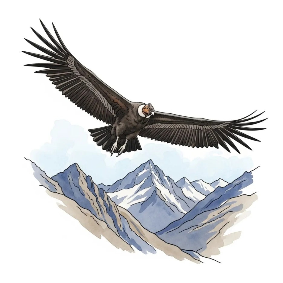 거대한 날개를 펼치고 하늘을 나는 안데스콘도르.
