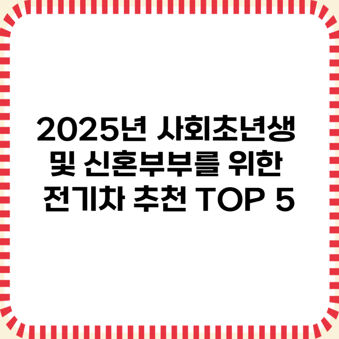 2025년 사회초년생 및 신혼부부를 위한 전기차 추천 TOP5