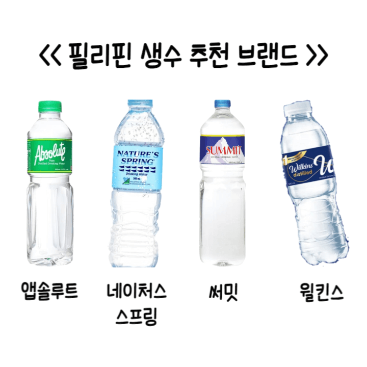 필리핀 생수 브랜드 앱솔루트, 네이처스 스프링, 써밋, 윌킨스