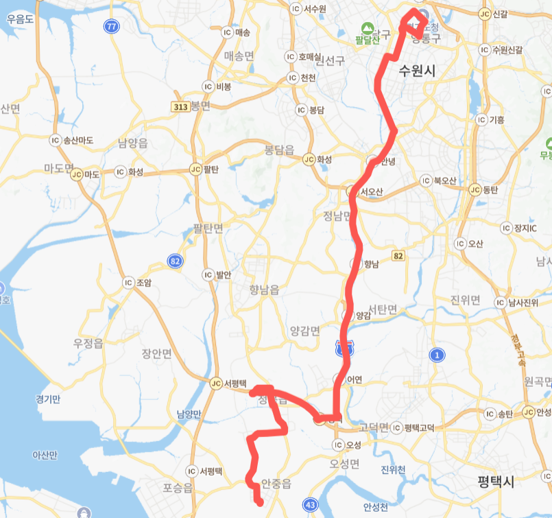 수원-평택-6800번-버스-노선-지도