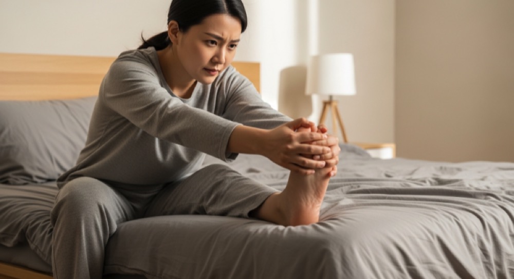 아침 발 스트레칭 준비