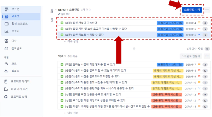 백로그 설정 및 스프린트 실행