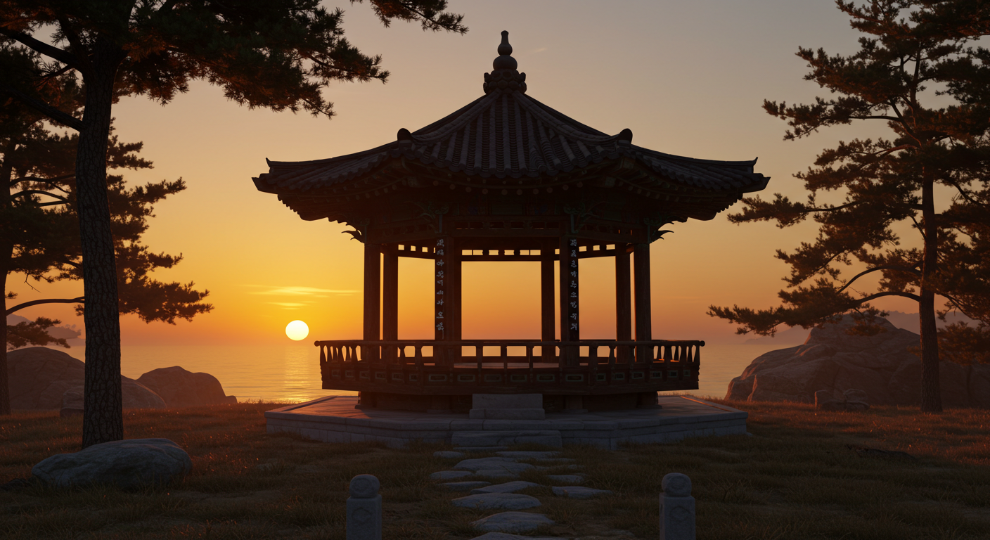 양양 낙산사 의상대에서 한국인들이 바다 일출을 감상하는 모습