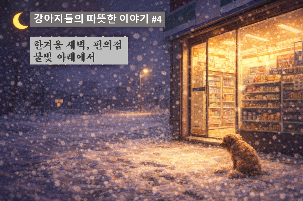 alt="한겨울 새벽, 편의점 불빛 아래에서 - 반려견 블로그"