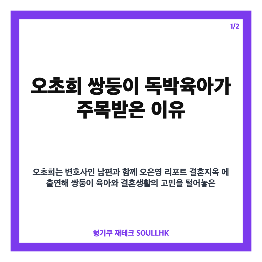 오초희 쌍둥이 독박육아, 결혼지옥에서 전한 현실적인 고민 카드뉴스 1