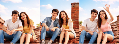 빨간 벽돌 집에서 환하게 웃고 있는 청년